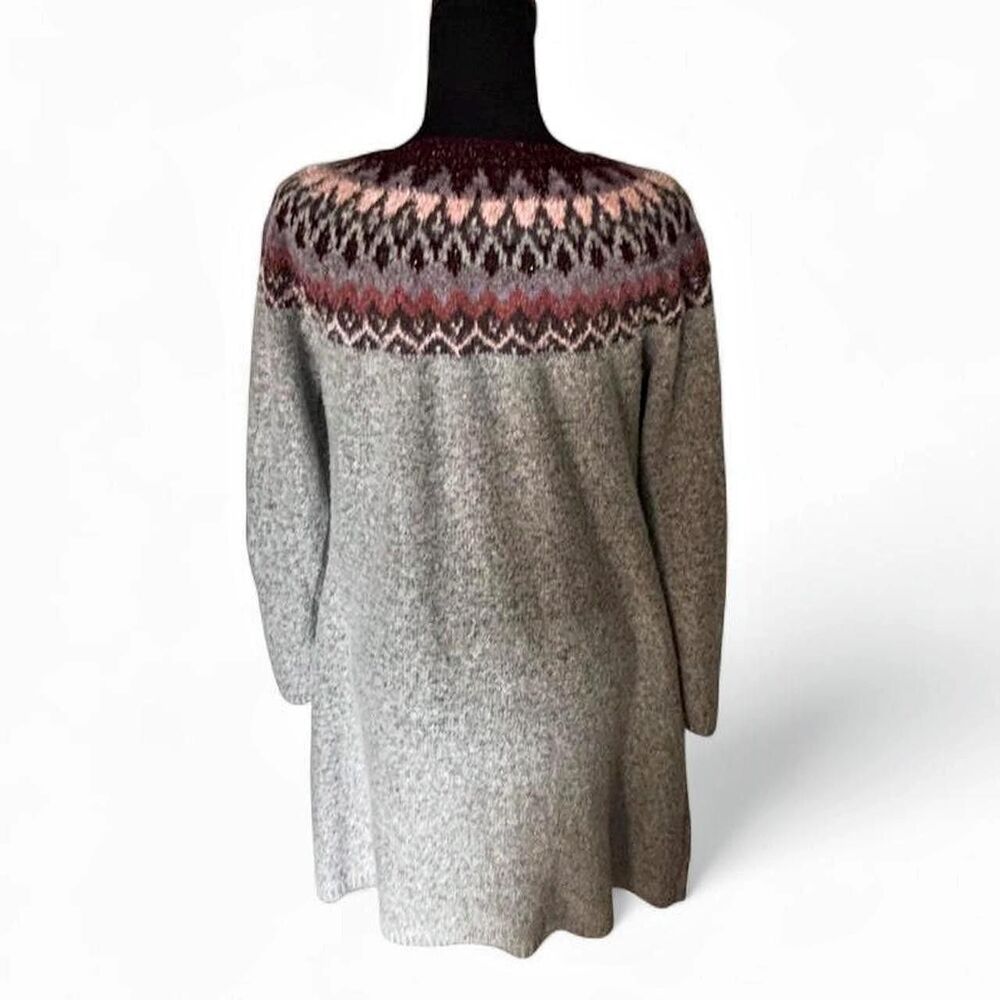 Maurices Grey Fair Isle Knit Long Open Cardigan Sweater - Size L